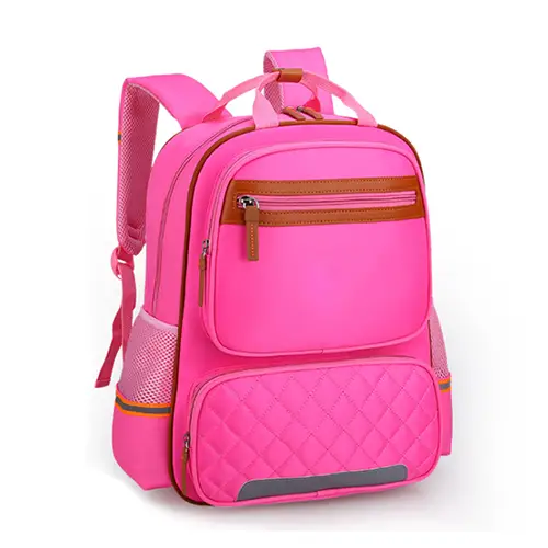 Quilted Multi-Pocket Backpack with Reflective Strip and Customizable Logo